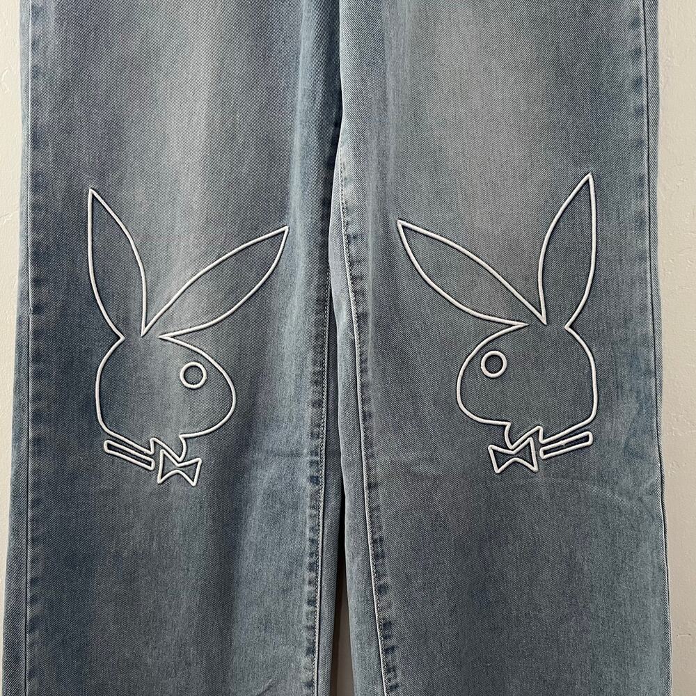 Playboy Embroidered Bunny Logo Wide Leg Jeans Denim Y2K Juniors Size 9/30 NEW - Picture 4 of 11